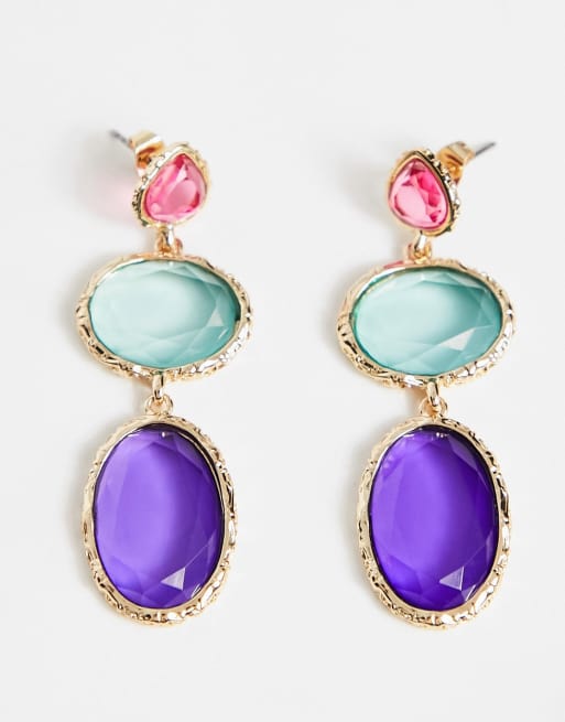 Pieces tiered bright stone drop earrings in gold, 4 of 4