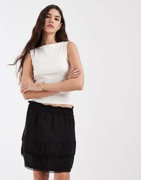 Pieces tiered mini skirt in black - view 1