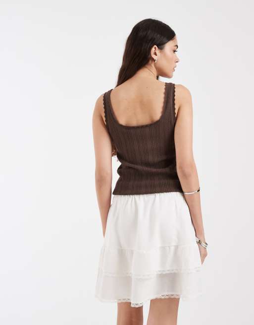 Pieces tiered mini skirt in white, 5 of 5