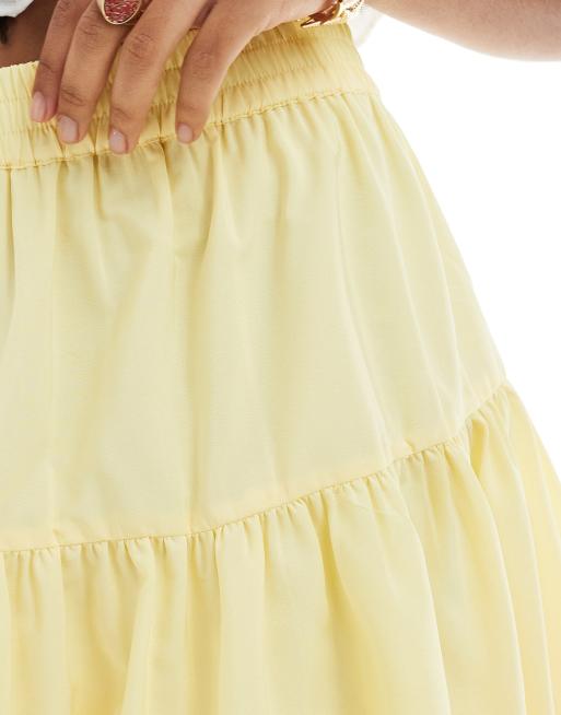 Pieces tiered mini skirt in yellow, 5 of 5