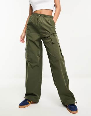 Pieces toggle detail cargo trousers in khaki | ASOS