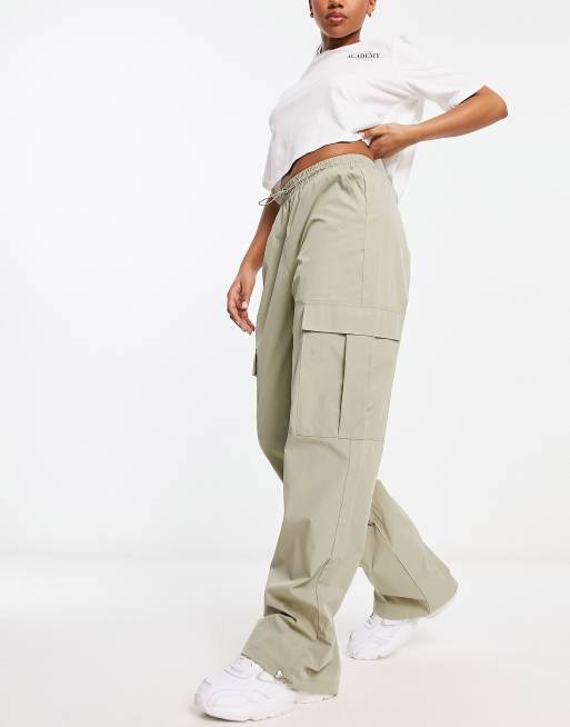 NA-KD elastic waistband baggy pants in khaki