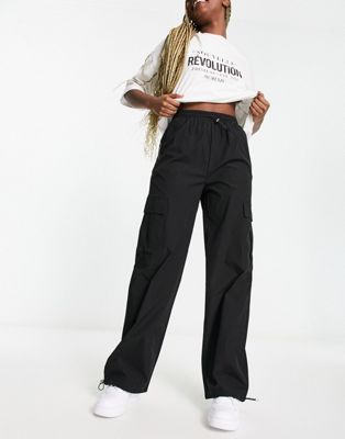 Pieces toggle drawstring cargo trousers in black