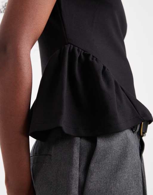 Pieces - Top à basque en jersey - Noir, 3 de 4