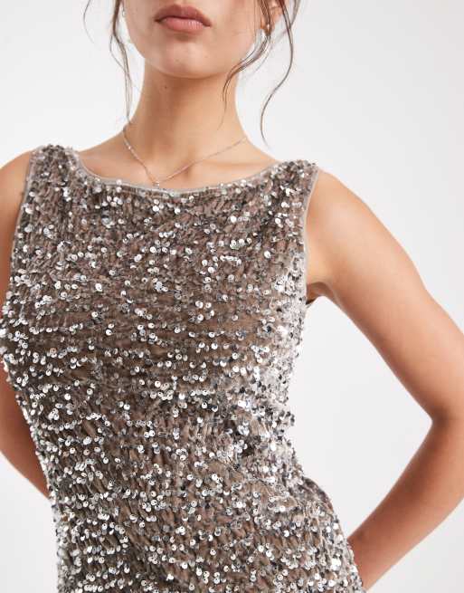 Pieces - Top à encolure bateau et sequins - Taupe, 3 de 4