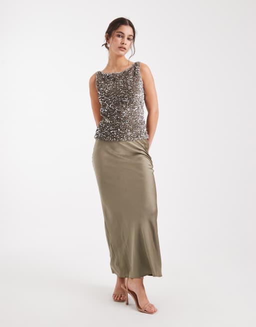 Pieces - Top à encolure bateau et sequins - Taupe, 4 de 4