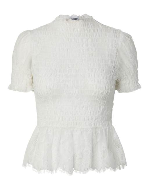 Pieces top a maniche corte bianco brillante, 6 di 7