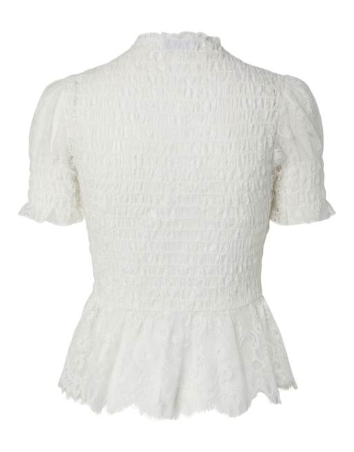 Pieces top a maniche corte bianco brillante, 7 di 7