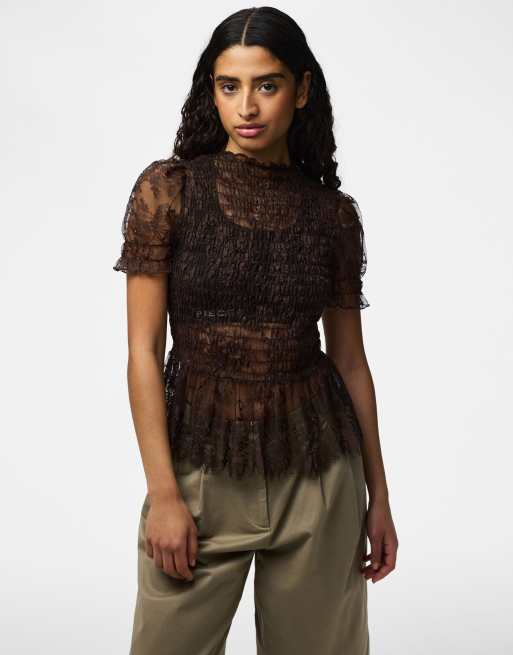 Pieces top a maniche corte color Hot Fudge, 1 di 7