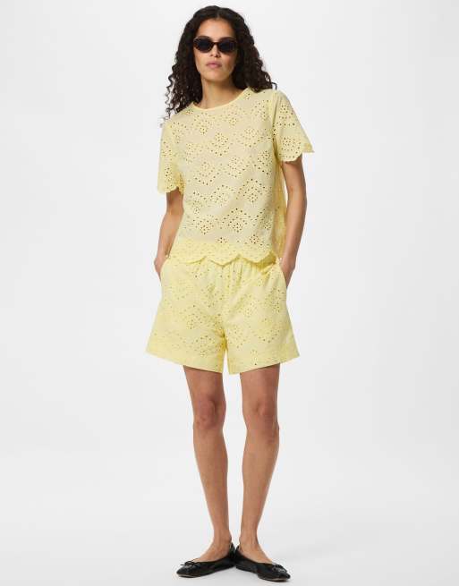 Pieces - Top a maniche corte color vaniglia francese, 5 di 7