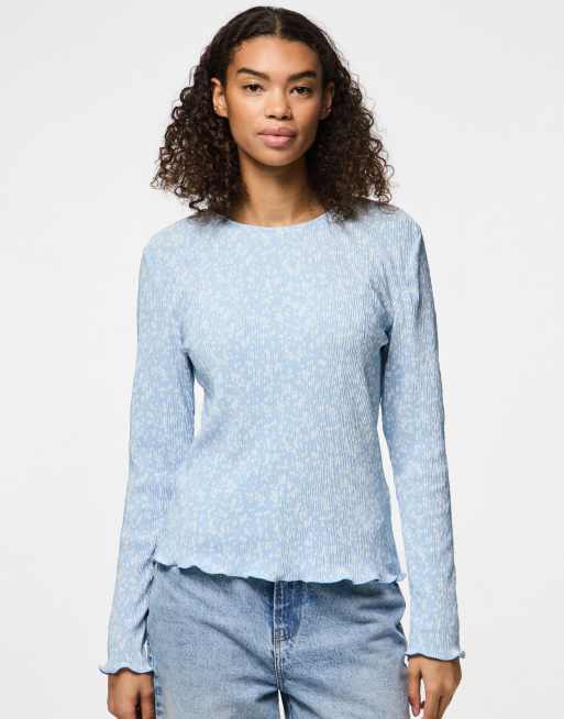 Pieces - Top a maniche lunghe azzurro