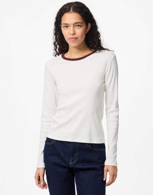 Pieces - Top a maniche lunghe bianco brillante 1