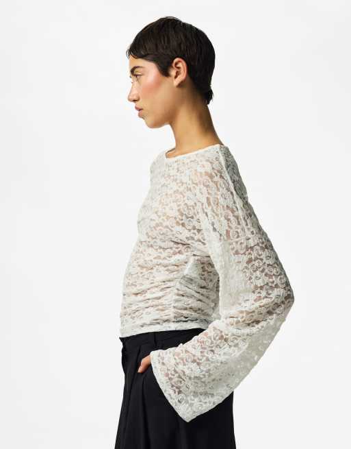 Pieces top a maniche lunghe bianco brillante, 6 di 7