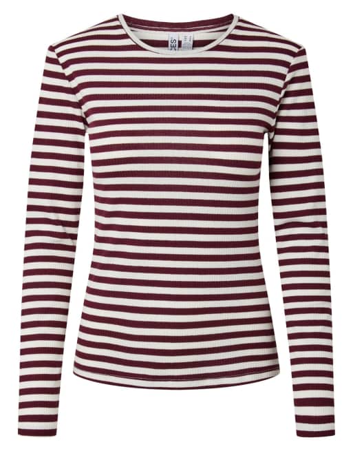 Pieces - Top a maniche lunghe color porto fulvo, 5 di 6