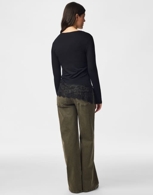 Pieces top a maniche lunghe nero, 2 di 5