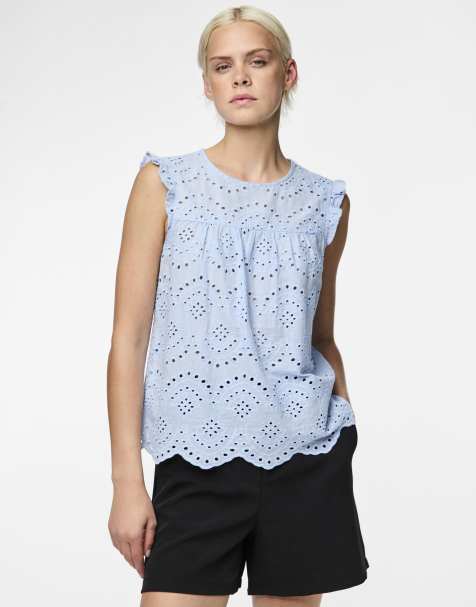 Pieces - Top azzurro con volant - view 1