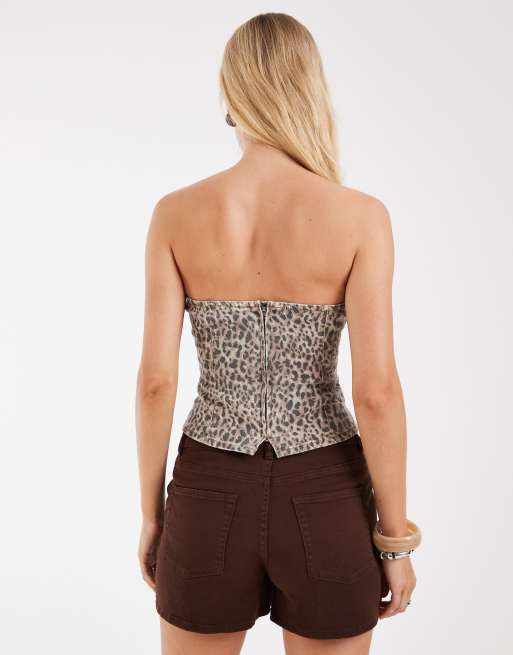 Pieces - top bandeau vaquero con estampado de leopardo, 4 de 4