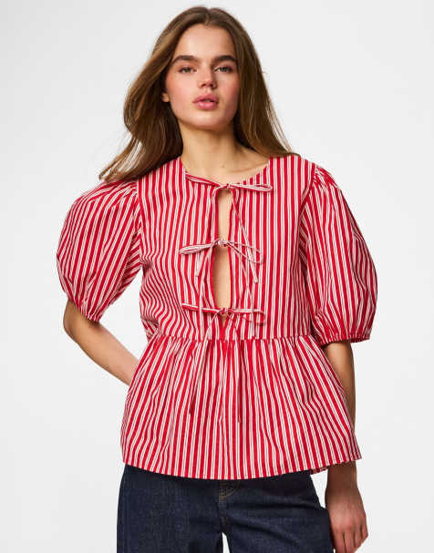 Pieces - Top con maniche a sbuffo color adrenalina - view 1