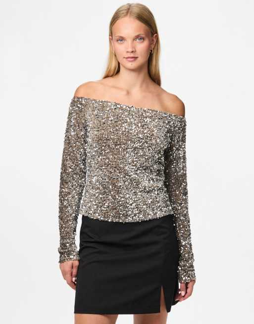 Pieces - Top con spalle scoperte color marasca