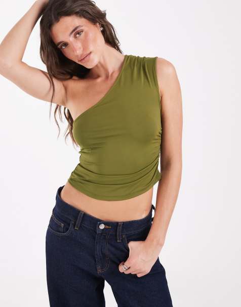 Pieces top de un hombro, ajustado y fruncido, verde musgo - view 1