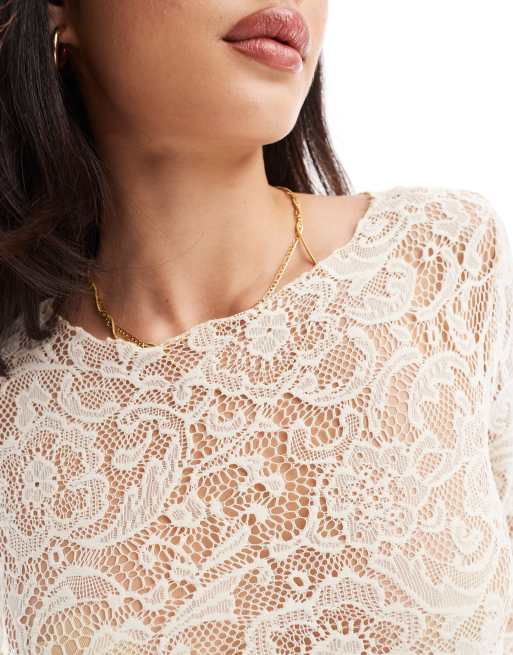 Top En Dentelle Superdown Couleur Crème - Taille 38 EU, Style Décontracté Et élégant