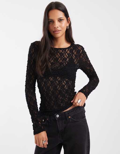 Pieces top en dentelle à manches longues noir, 2 de 4