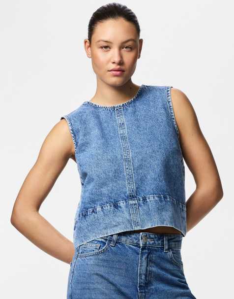 Pieces - Top en jean - Bleu moyen - view 1