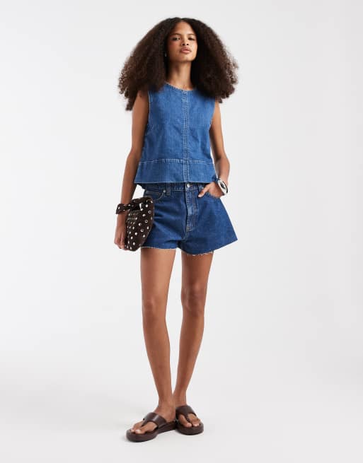 Pieces - Top en jean sans manches - Bleu moyen, 2 de 4