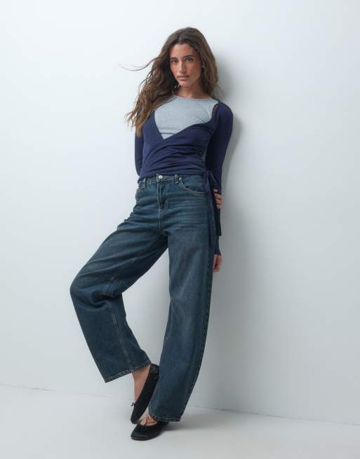 Pieces top en jersey à effet superposé et cache-cœur en bleu marine et gris clair, 3 de 4