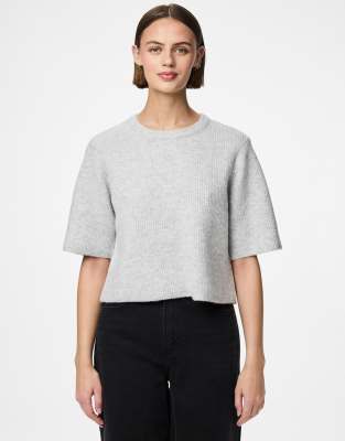 Pieces - Top en maille - Gris clair chiné