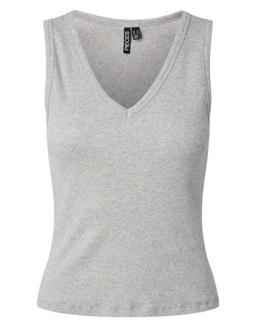 Pieces - Top gris claro jaspeado de tirantes, 5 de 5
