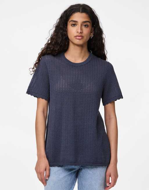 Pieces - Top in maglia blu sfumato
