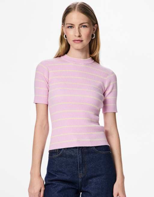 Pieces - Top in maglia color orchidea