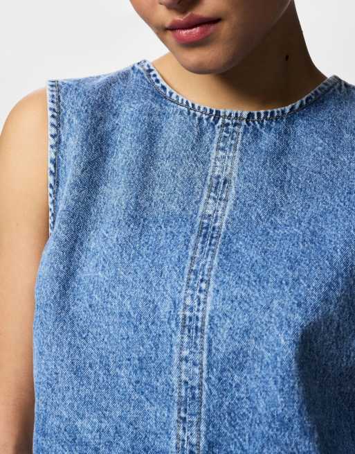 Pieces Top in medium blue denim, 3 of 4