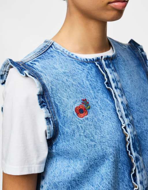 Pieces Top in medium blue denim, 4 of 7