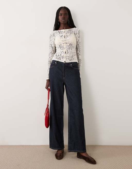 Pieces top in pizzo con chiusura stile coreano, crema, 3 di 4