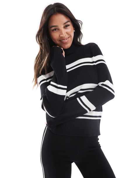 Pieces - Top met col en strepen in zwart en wit - view 1