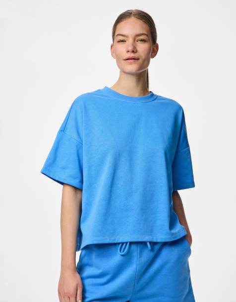 Pieces - Top met korte mouwen in azuurblauw - view 1