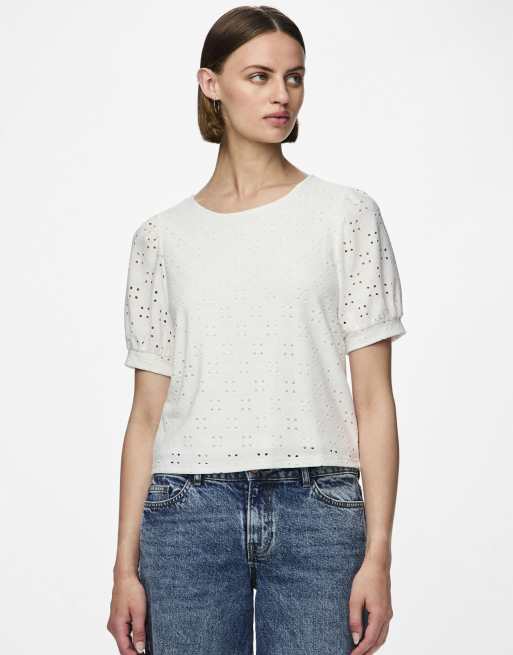 Pieces - Top met korte mouwen in felwit