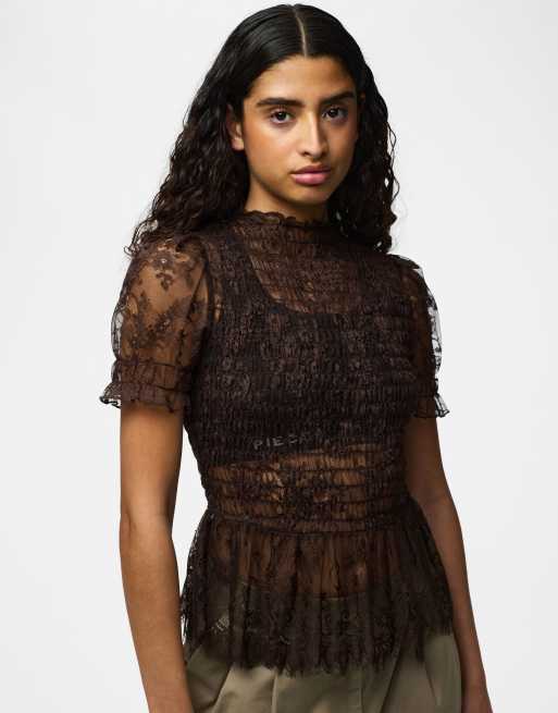Pieces top met korte mouwen in Hot Fudge, 6 van 7
