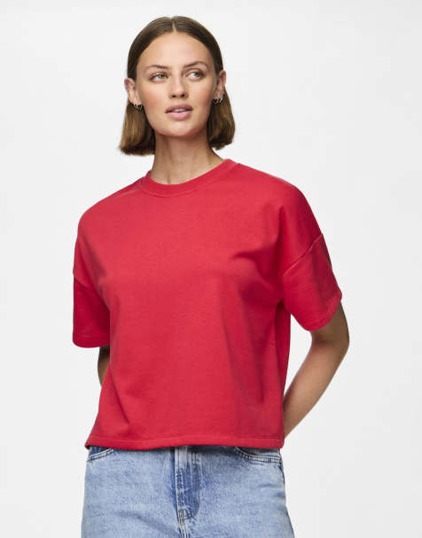 Pieces - Top met korte mouwen in klaprozen-rood - view 1