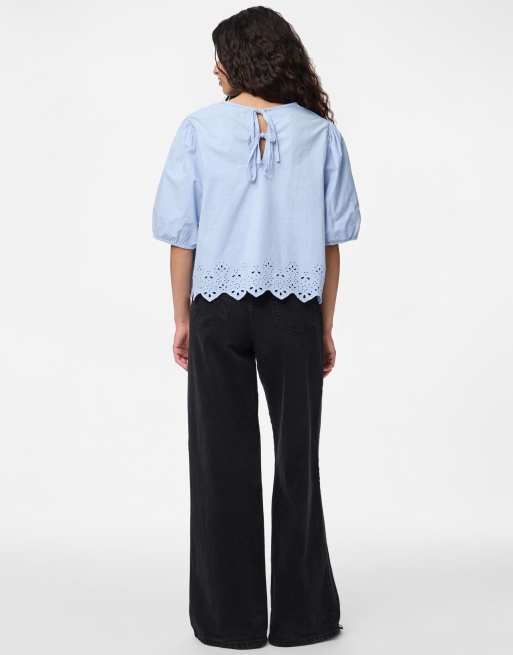 Pieces - Top met korte mouwen in lichtblauw