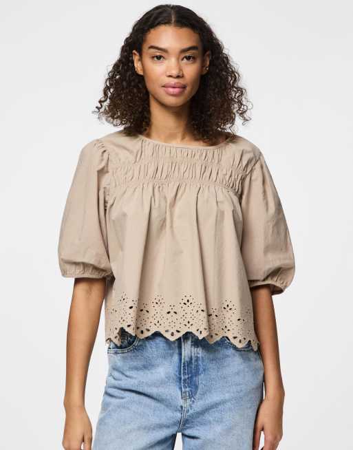 Pieces - Top met korte mouwen in servies