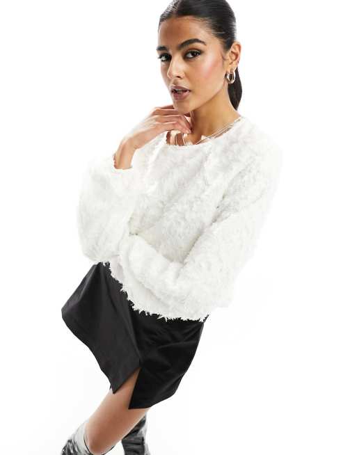 Pieces - Top met lange mouwen en textuur in wit
