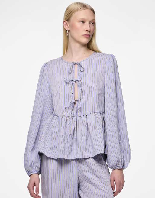 Pieces - Top met lange mouwen in blauw