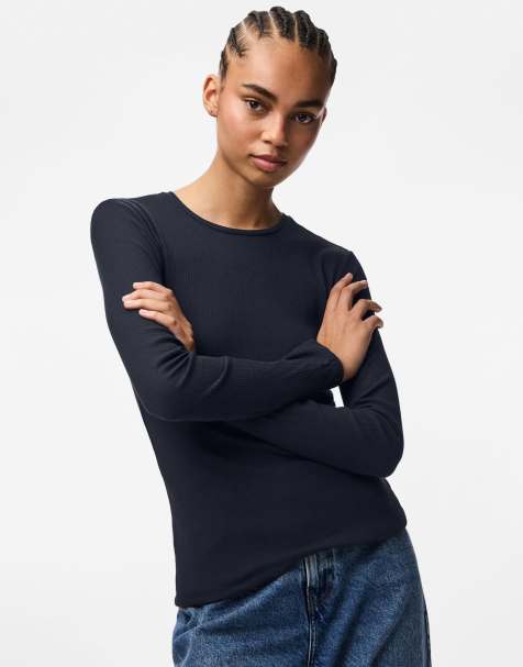 Pieces - Top met lange mouwen in blauw - view 1