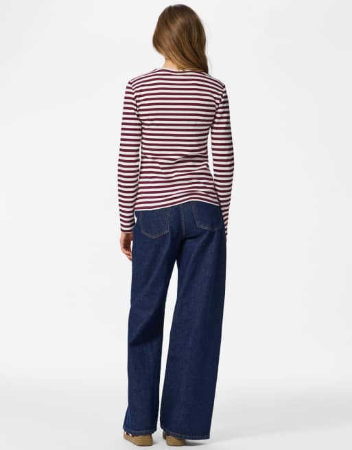 Pieces - Top met lange mouwen in bruin, 2 van 6