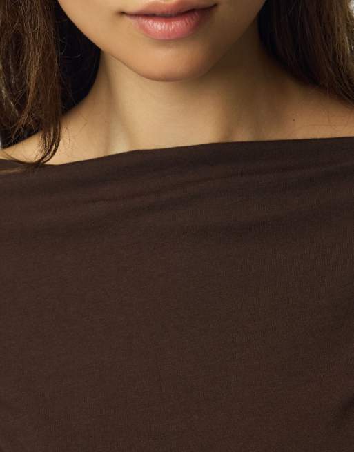 Pieces top met lange mouwen in donkerbruin, 4 van 7