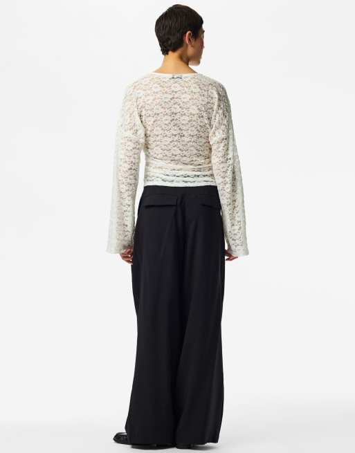 Pieces top met lange mouwen in helderwit, 2 van 7