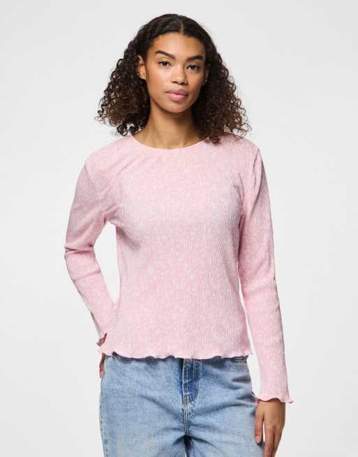 Pieces - Top met lange mouwen in lepelaar roze